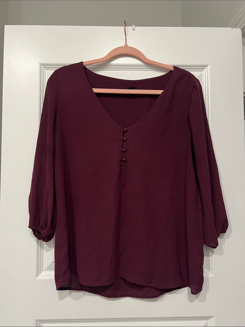 Forever 21 Wine V-Neck Button-Front Blouse